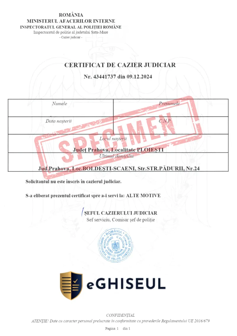 Specimen cazier judiciar