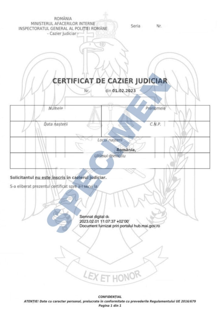 cazier judiciar online specimen